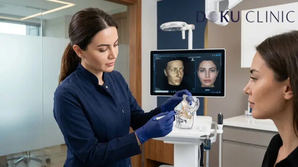 Rhinoplastie en Turquie 2026 : Guide au meilleur chirurgien, techniques et sûreté Medical consultation before a rhinoplasty in Turkey