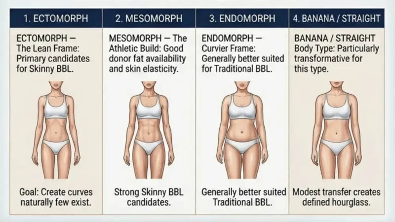 Infographic displaying the 4 main body types in a medical format